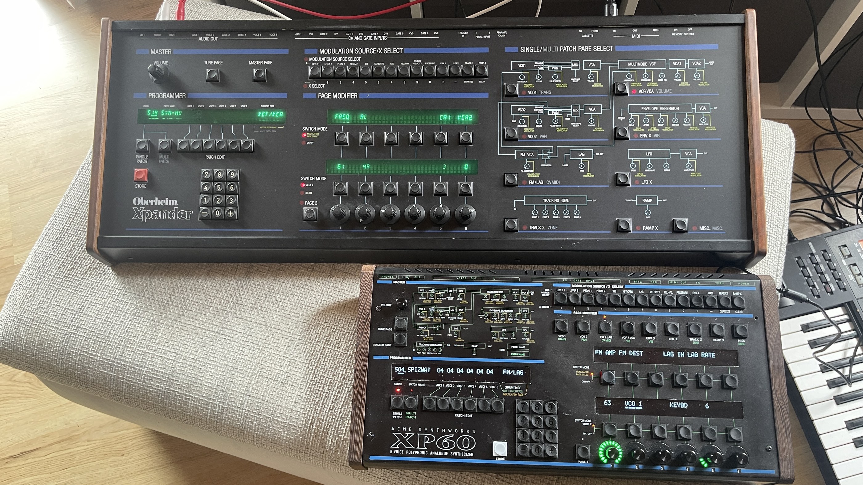 Original Oberheim Xpander and the more compact ACME XP60 shown together for scale